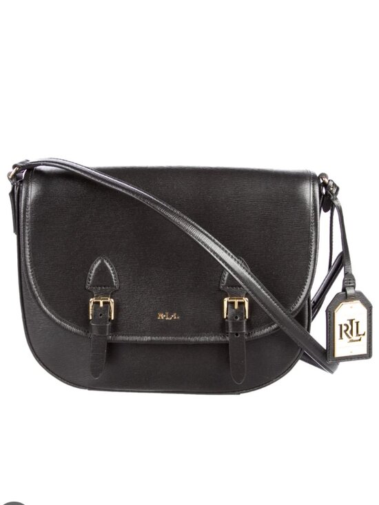 Lauren Ralph Lauren Handbags - Lauren Ralph Lauren Tate Textured Leather Flap Crossbody Bag Black Gold